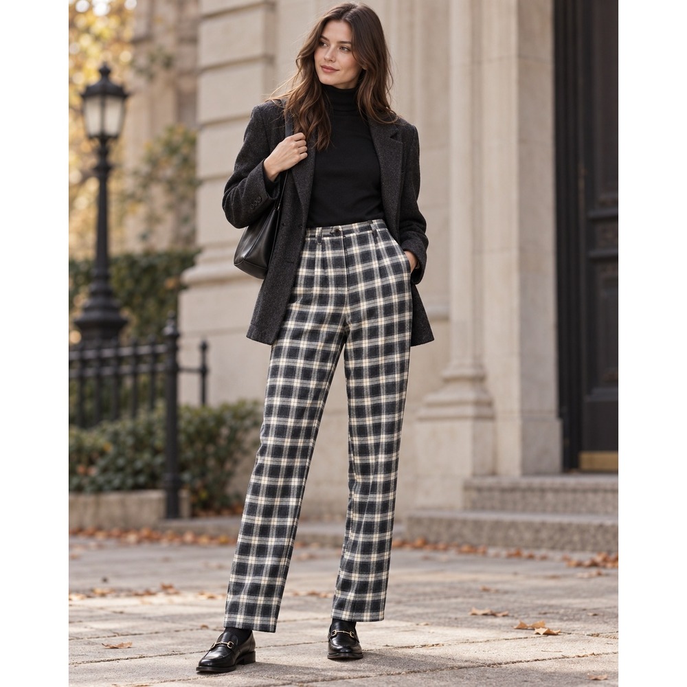 Oscar Jacobson Vtg Plaid Wool Blend Trousers Dark Acadamia Pants Size 6 Heritage